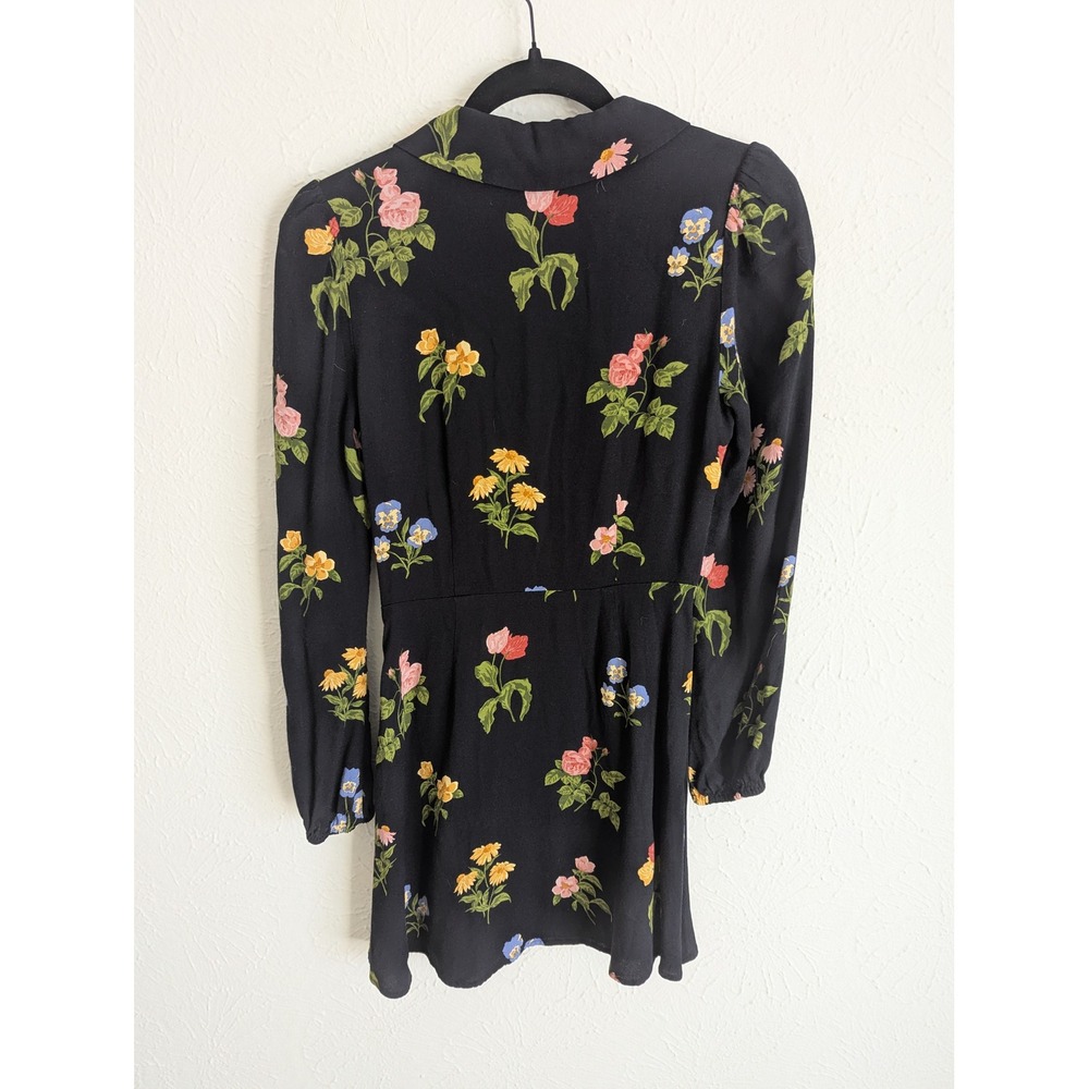 Reformation Will mini dress size 4 black floral‎ long sleeve keyhole - Picture 4 of 8